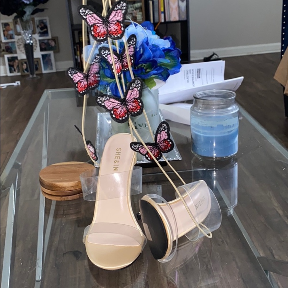 US 8.5 SHEIN Laced Up Nude with Butterfly details